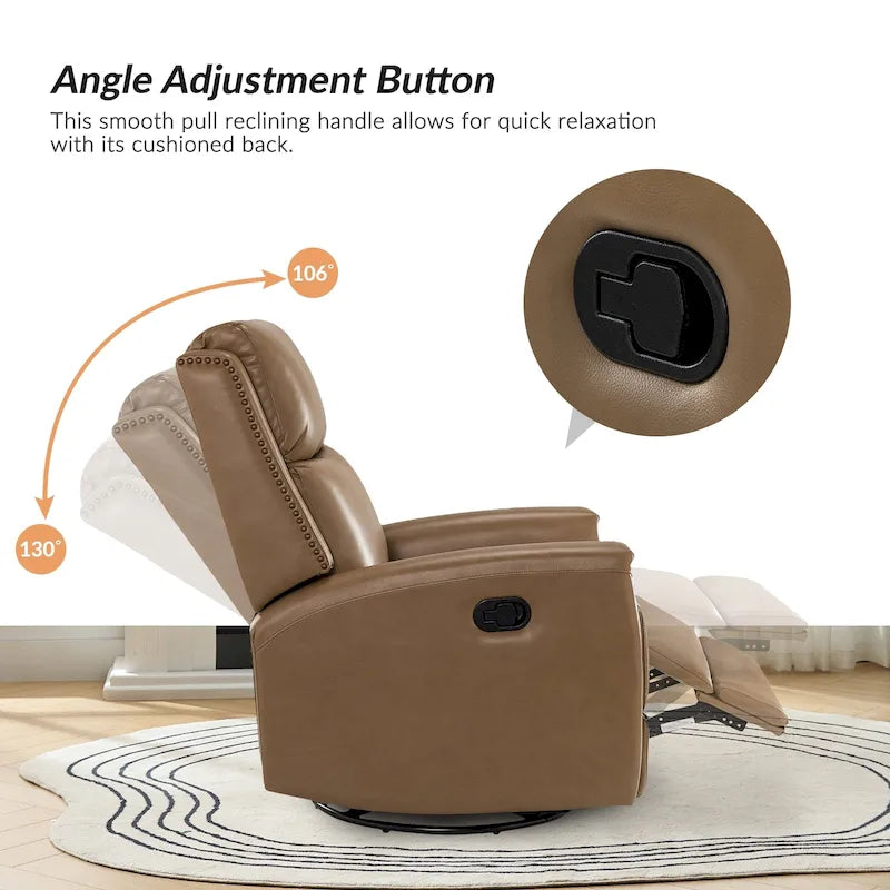 Fauteuil à bascule et pivotant à oreilles en cuir véritable moderne avec des embellissements cloutés