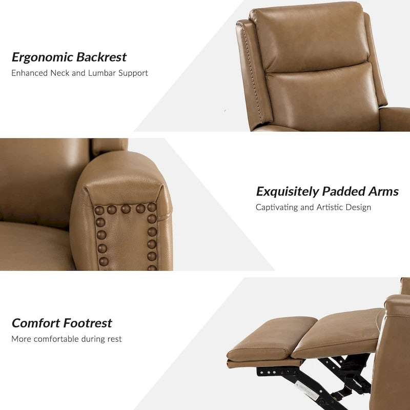 Fauteuil à bascule et pivotant à oreilles en cuir véritable moderne avec des embellissements cloutés
