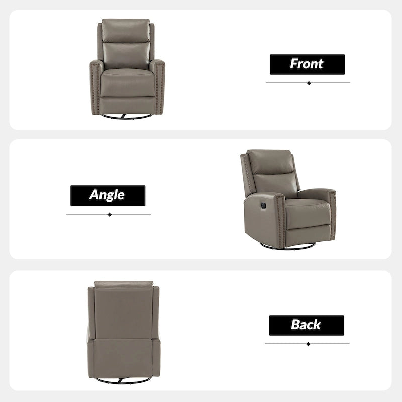 Fauteuil à bascule et pivotant à oreilles en cuir véritable moderne avec des embellissements cloutés