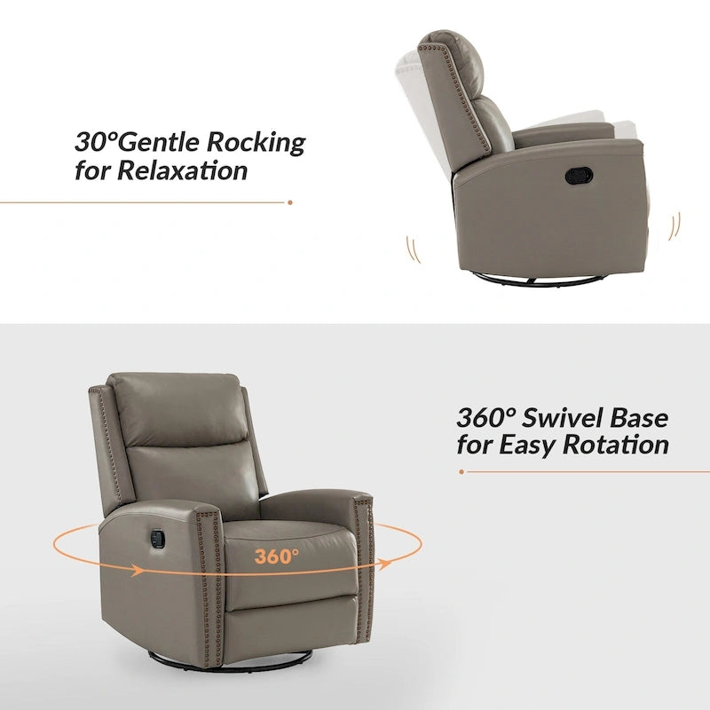 Fauteuil à bascule et pivotant à oreilles en cuir véritable moderne avec des embellissements cloutés