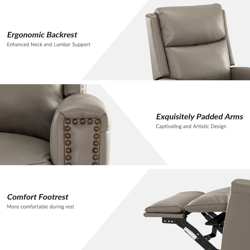 Fauteuil à bascule et pivotant à oreilles en cuir véritable moderne avec des embellissements cloutés