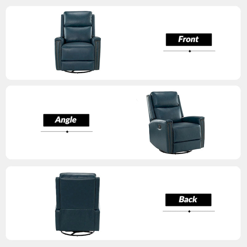 Fauteuil à bascule et pivotant à oreilles en cuir véritable moderne avec des embellissements cloutés