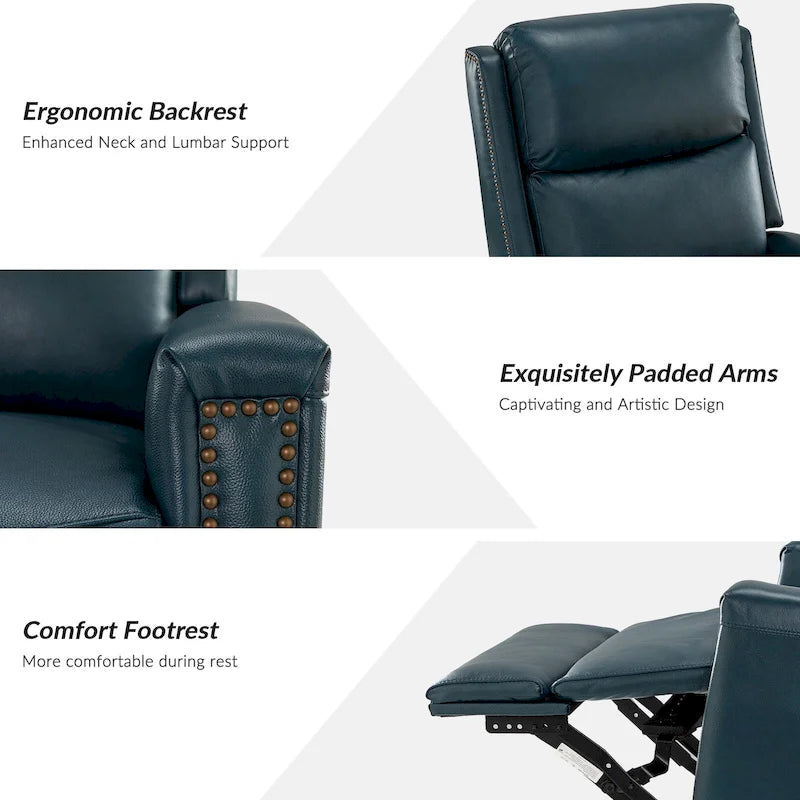 Fauteuil à bascule et pivotant à oreilles en cuir véritable moderne avec des embellissements cloutés