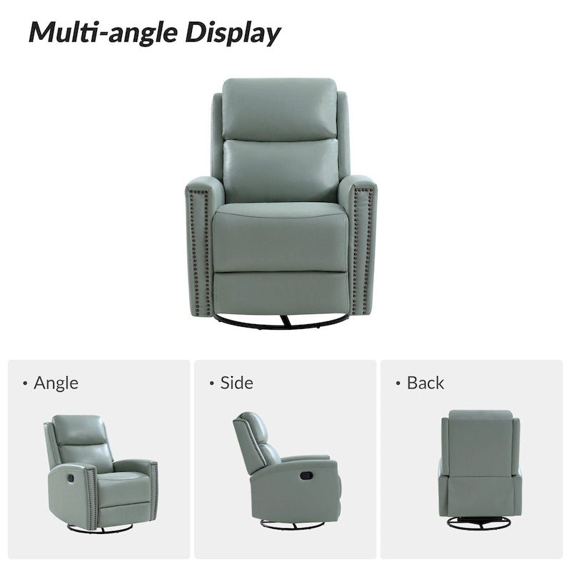 Fauteuil à bascule et pivotant à oreilles en cuir véritable moderne avec des embellissements cloutés