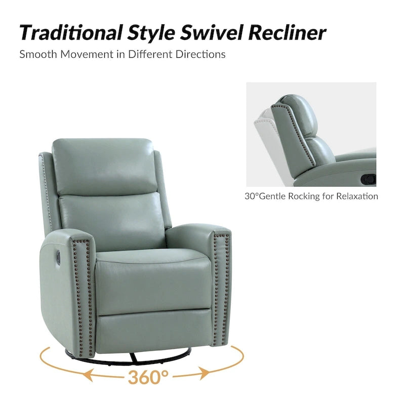 Fauteuil à bascule et pivotant à oreilles en cuir véritable moderne avec des embellissements cloutés