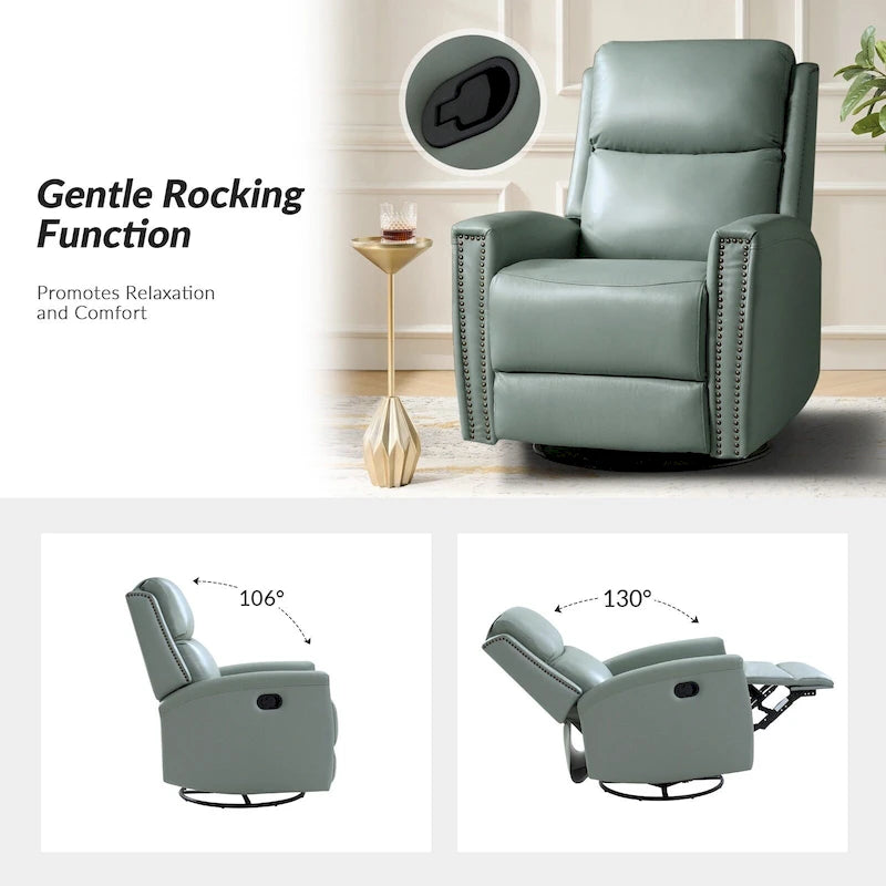 Fauteuil à bascule et pivotant à oreilles en cuir véritable moderne avec des embellissements cloutés