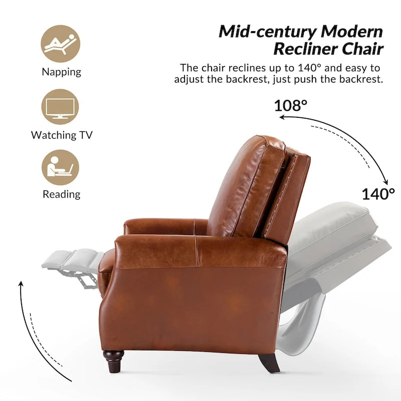 Fauteuil inclinable en cuir véritable de style médiéval-moderne en forme de cigare