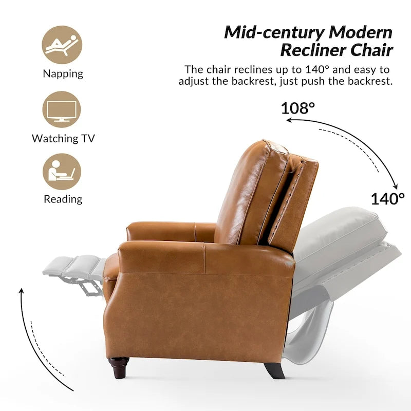 Fauteuil inclinable en cuir véritable de style médiéval-moderne en forme de cigare