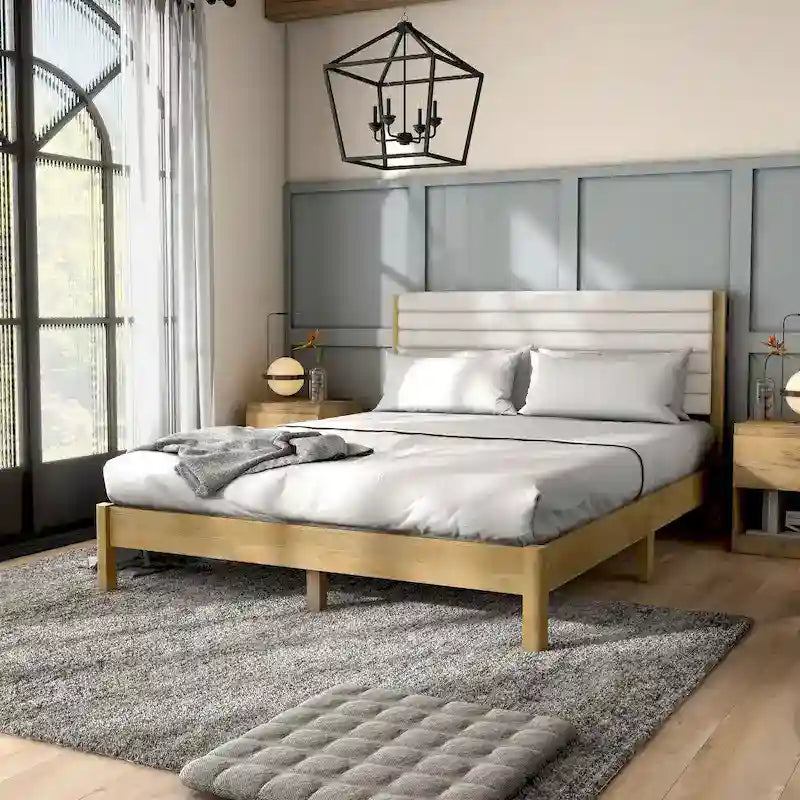 Lit plateforme queen matelassé capitonné de style moderne