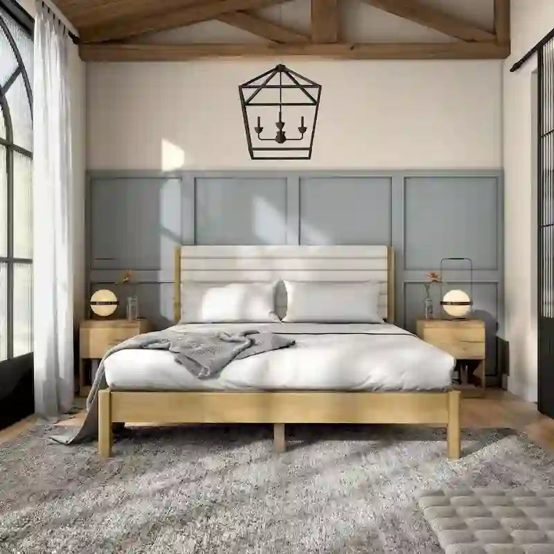 Lit plateforme queen matelassé capitonné de style moderne