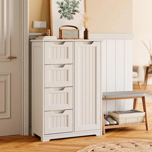 Meuble de rangement de salle de bain sur pied avec 4 tiroirs et une étagère réglable