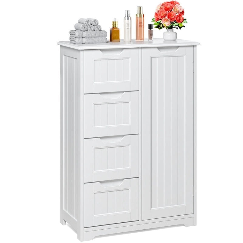 Meuble de rangement de salle de bain sur pied avec 4 tiroirs et une étagère réglable