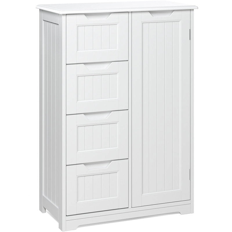 Meuble de rangement de salle de bain sur pied avec 4 tiroirs et une étagère réglable