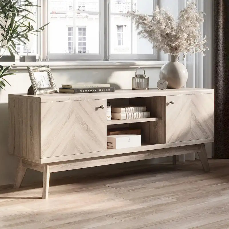 Meuble TV à chevrons moderne du milieu du siècle