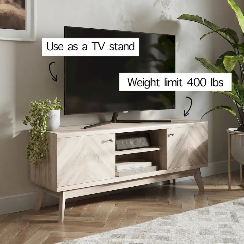 Meuble TV à chevrons moderne du milieu du siècle