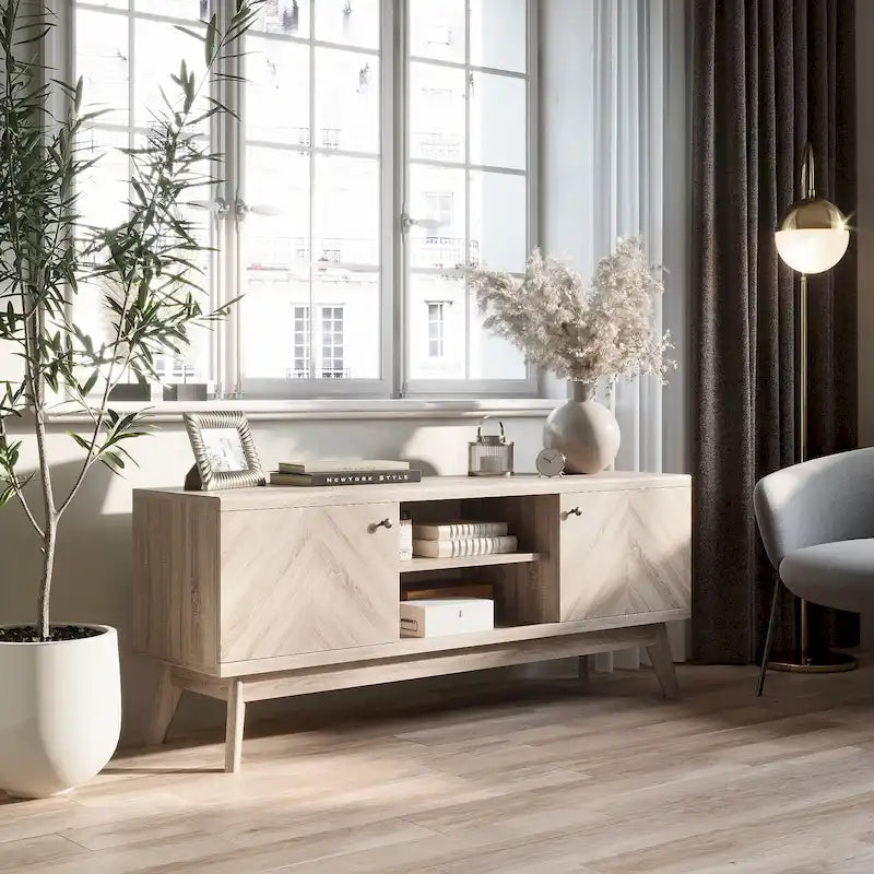 Meuble TV à chevrons moderne du milieu du siècle