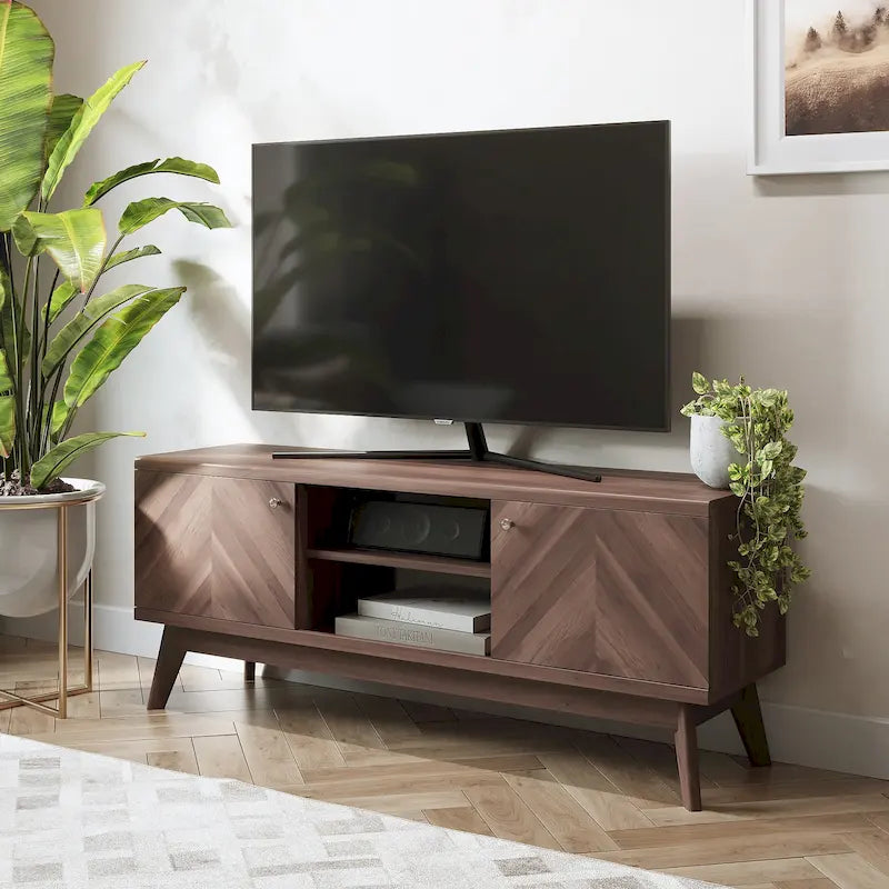 Meuble TV à chevrons moderne du milieu du siècle