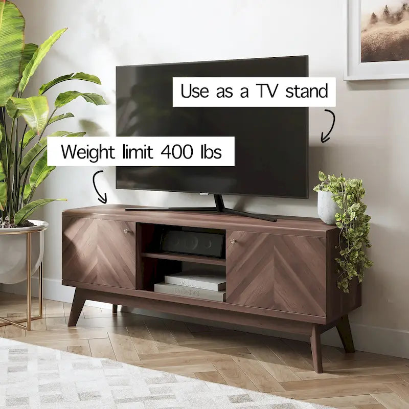 Meuble TV à chevrons moderne du milieu du siècle