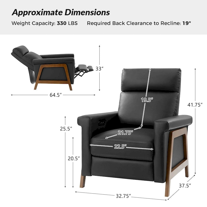 Fauteuil inclinable électrique moderne en cuir avec port USB