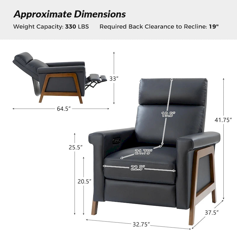 Fauteuil inclinable électrique moderne en cuir avec port USB