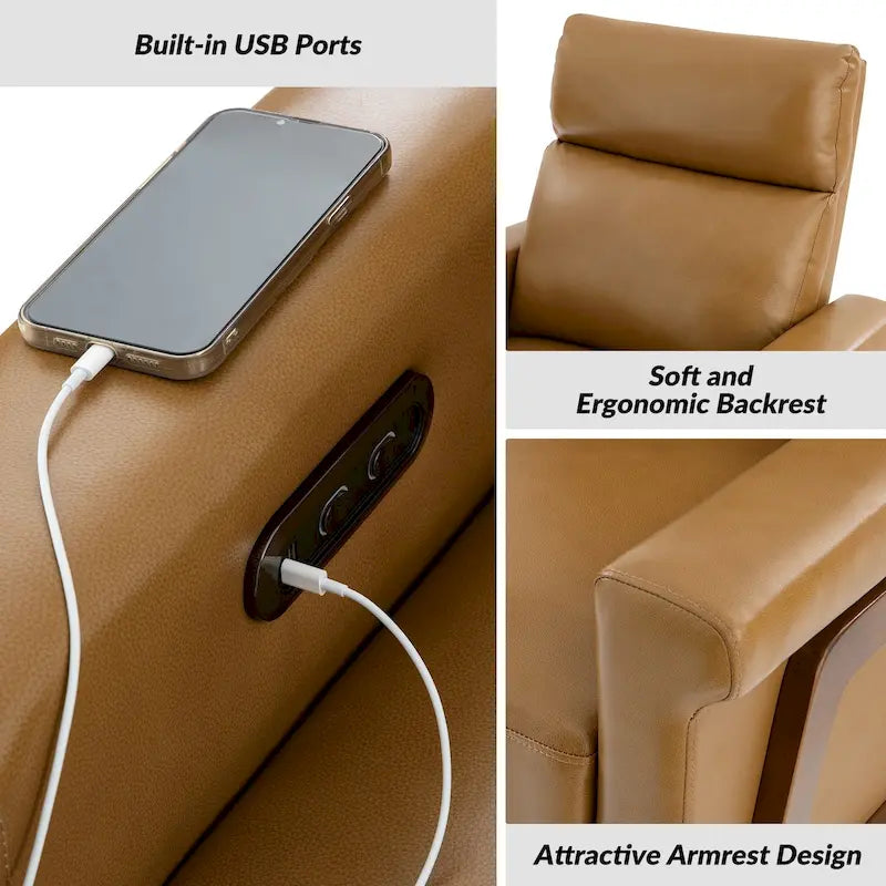 Fauteuil inclinable électrique moderne en cuir avec port USB