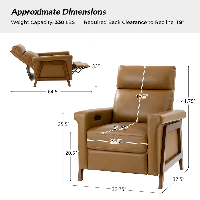 Fauteuil inclinable électrique moderne en cuir avec port USB