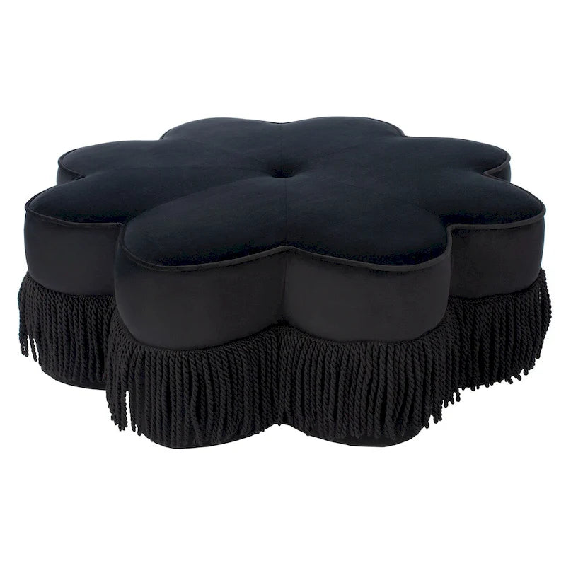 Repose-pieds en velours à pompons fleuris