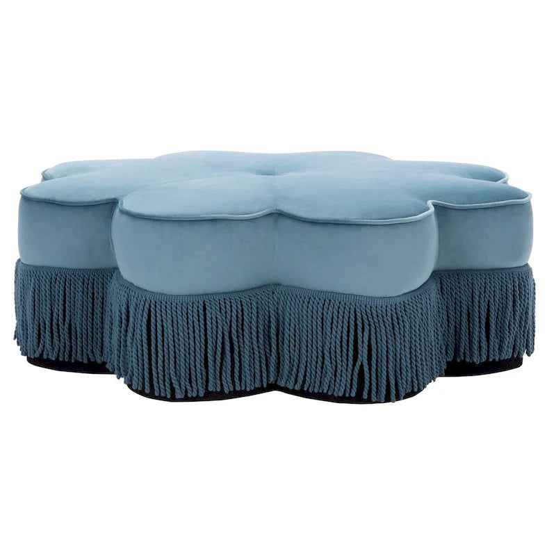 Repose-pieds en velours à pompons fleuris