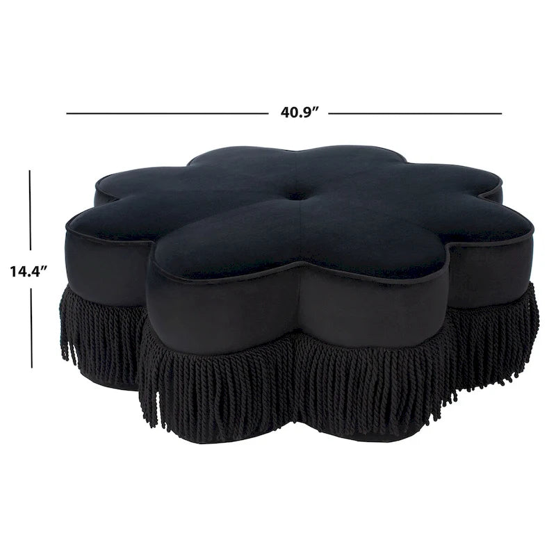 Repose-pieds en velours à pompons fleuris