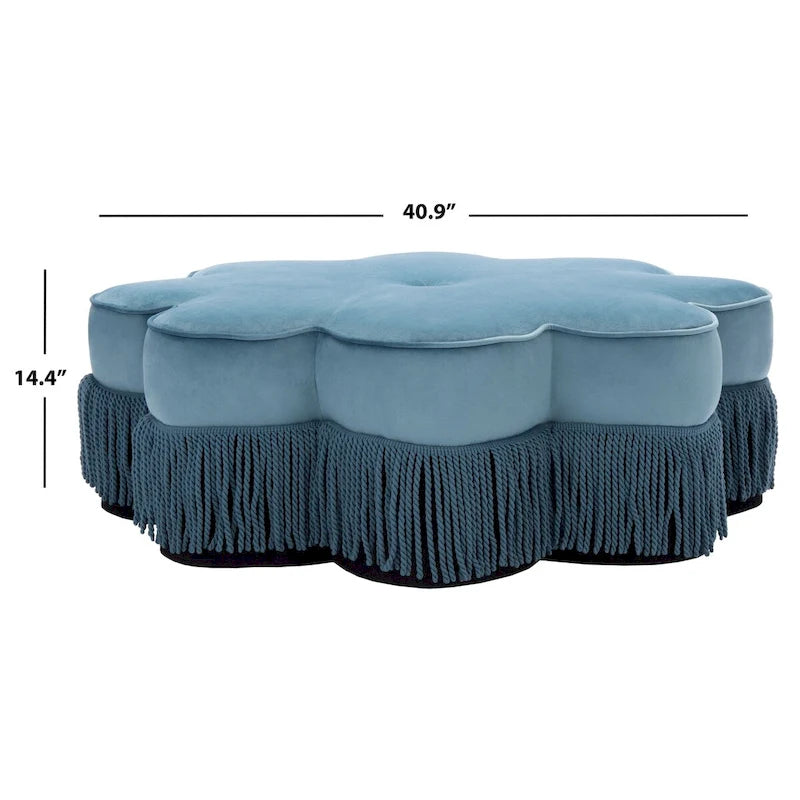 Repose-pieds en velours à pompons fleuris