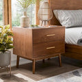 Table de chevet à deux tiroirs en noyer de style Mid-Century