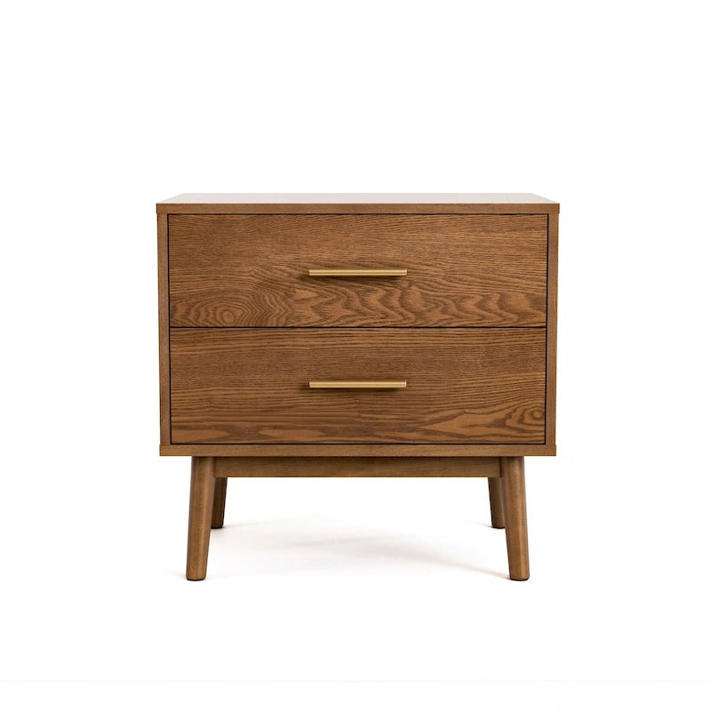 Table de chevet à deux tiroirs en noyer de style Mid-Century