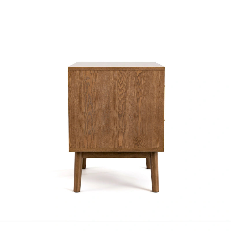 Table de chevet à deux tiroirs en noyer de style Mid-Century