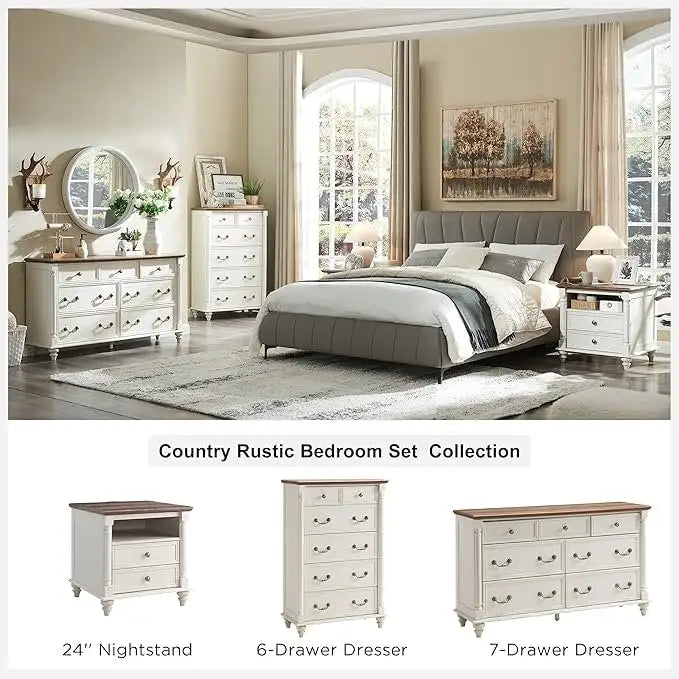 Commode de ferme à 6 tiroirs, commode rustique en bois