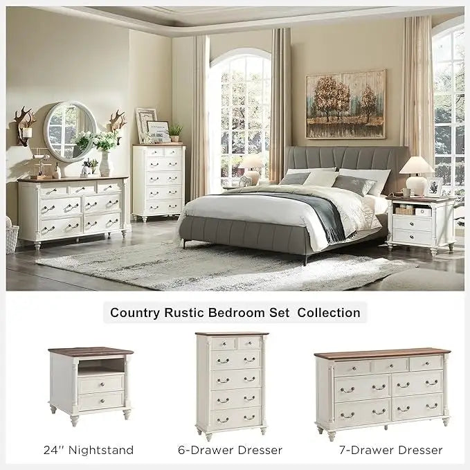 Commode de ferme à 6 tiroirs, commode rustique en bois