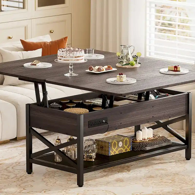 Table basse réglable en hauteur avec lumières LED et port USB