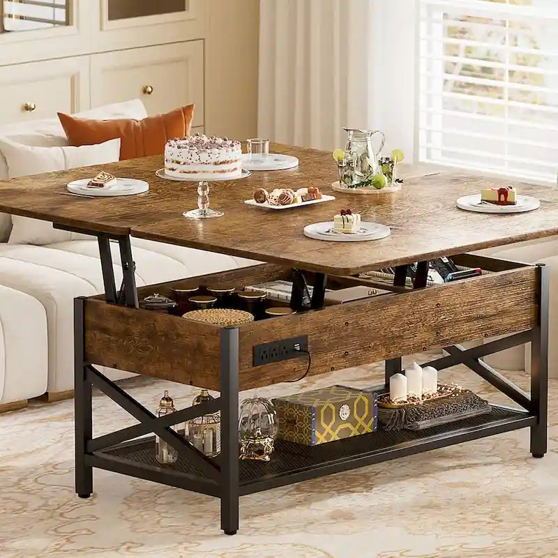Table basse réglable en hauteur avec lumières LED et port USB