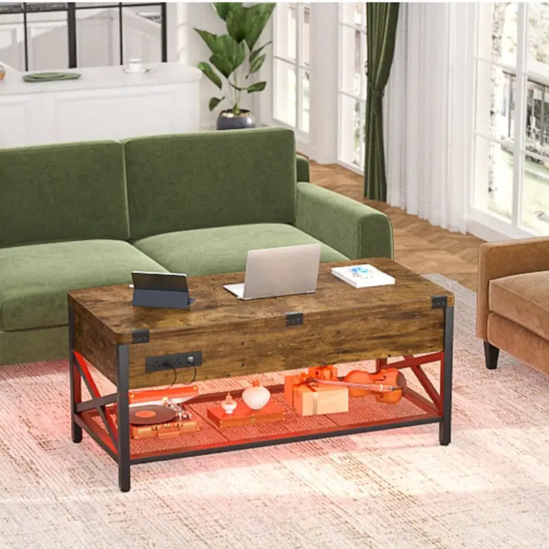 Table basse réglable en hauteur avec lumières LED et port USB