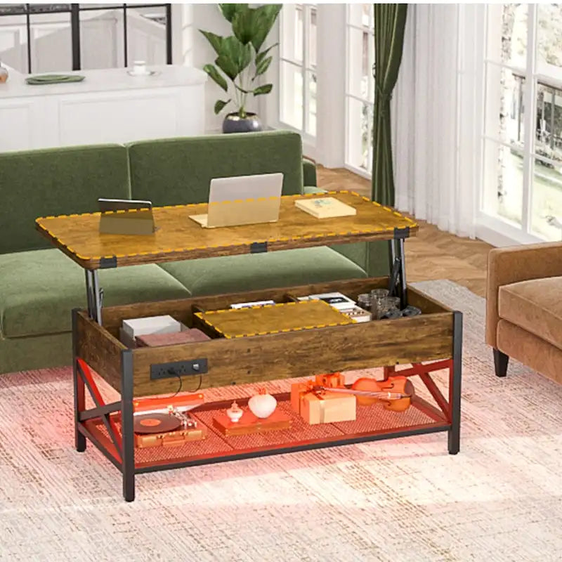 Table basse réglable en hauteur avec lumières LED et port USB