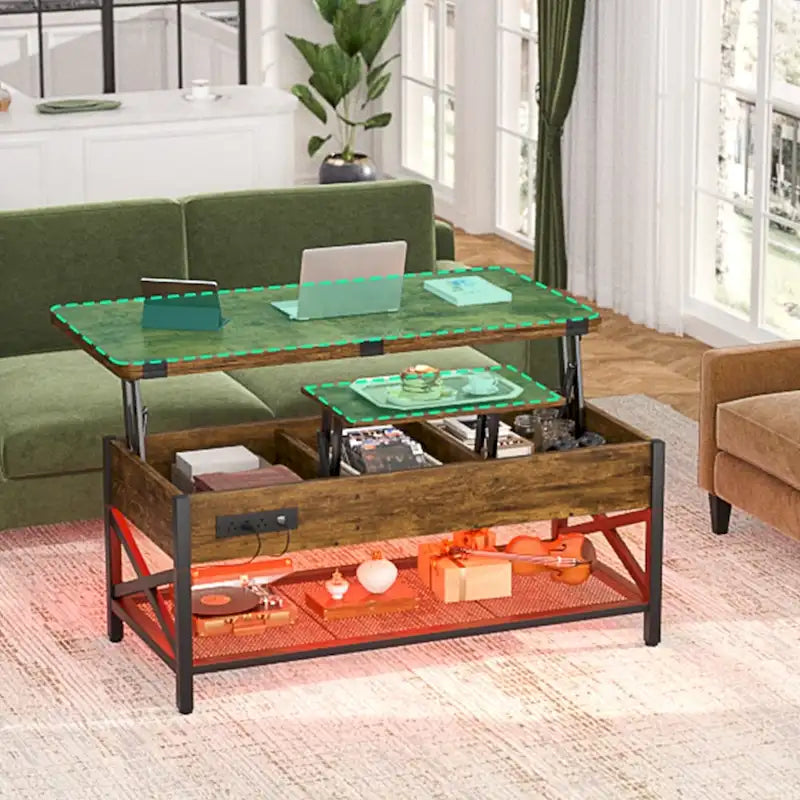 Table basse réglable en hauteur avec lumières LED et port USB