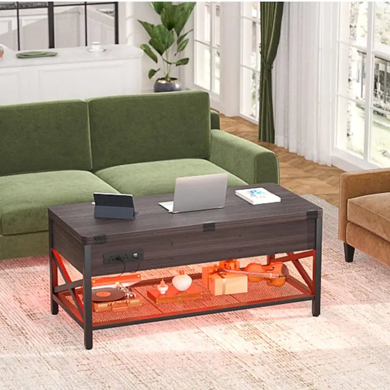 Table basse réglable en hauteur avec lumières LED et port USB