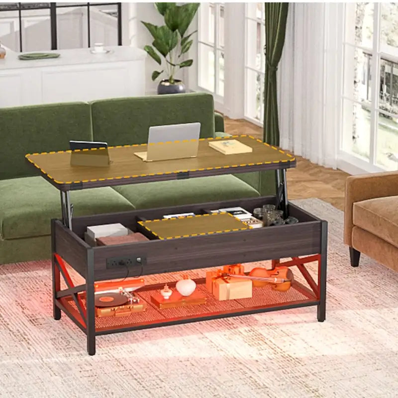 Table basse réglable en hauteur avec lumières LED et port USB
