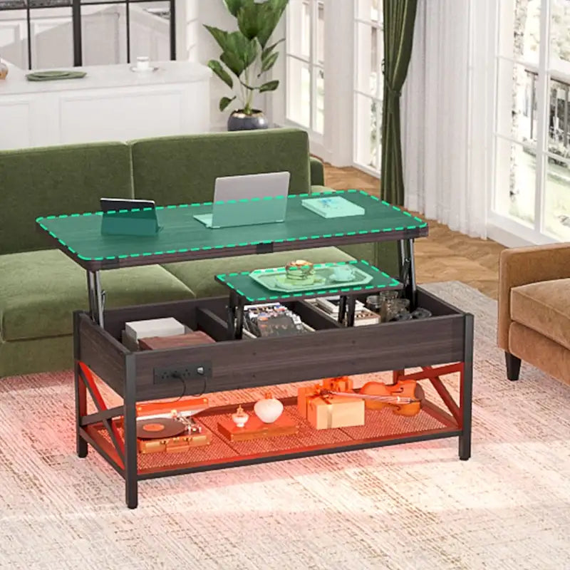 Table basse réglable en hauteur avec lumières LED et port USB
