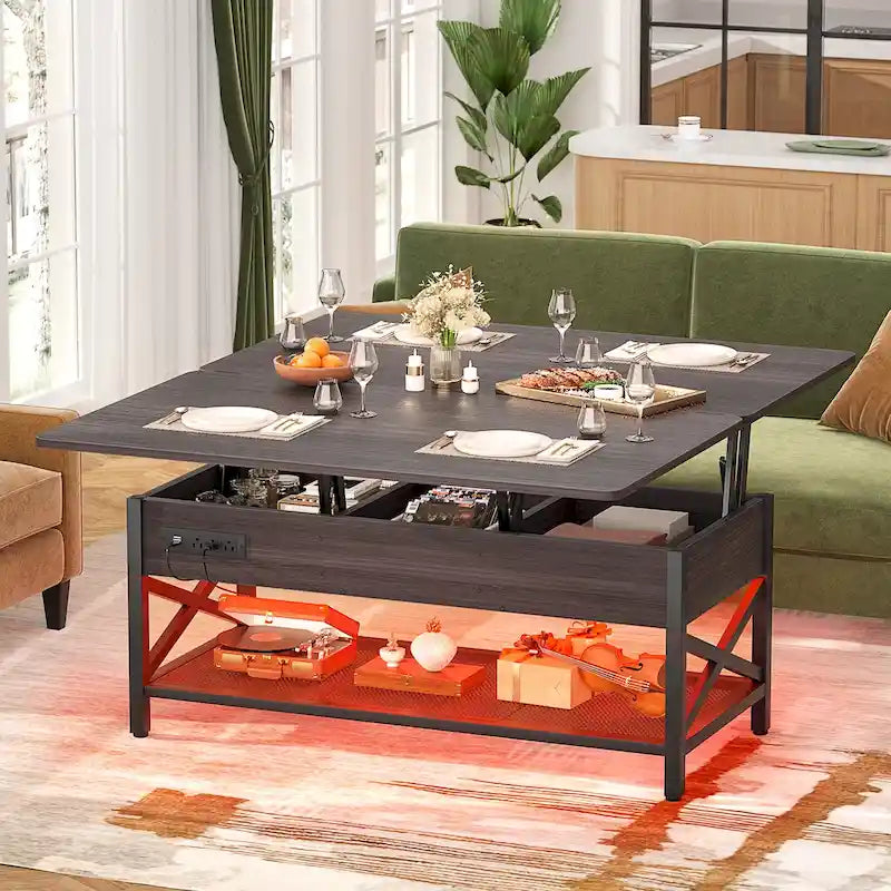 Table basse réglable en hauteur avec lumières LED et port USB