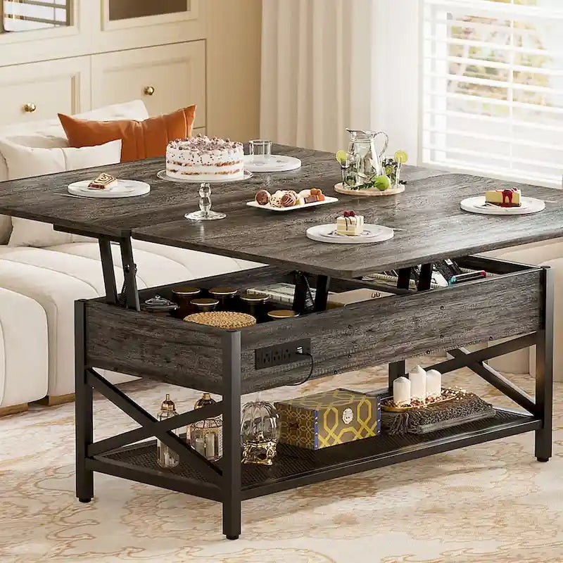 Table basse réglable en hauteur avec lumières LED et port USB