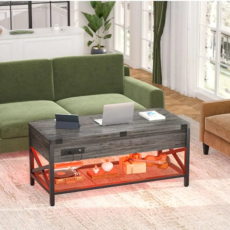 Table basse réglable en hauteur avec lumières LED et port USB