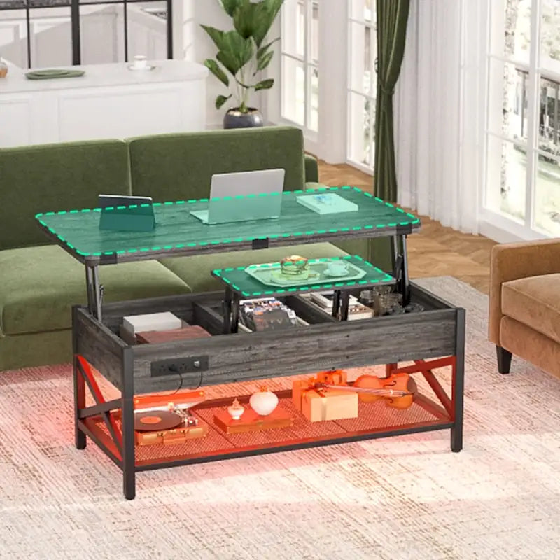Table basse réglable en hauteur avec lumières LED et port USB