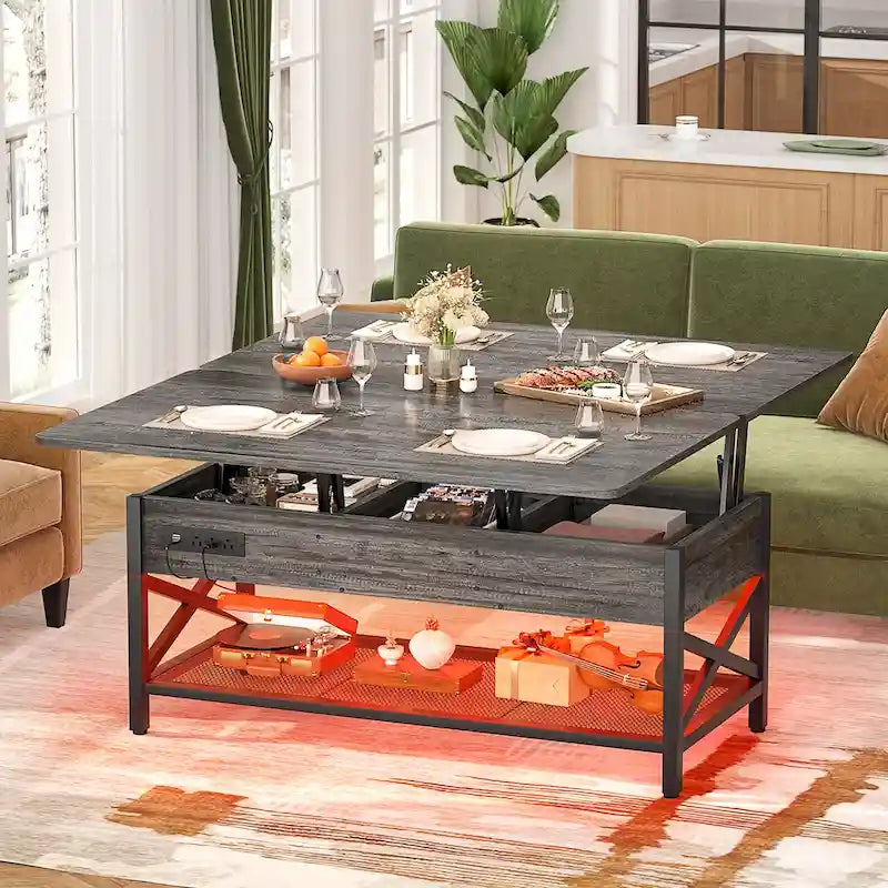 Table basse réglable en hauteur avec lumières LED et port USB