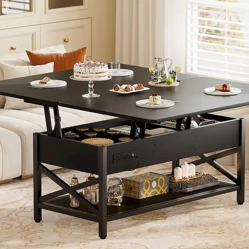 Table basse réglable en hauteur avec lumières LED et port USB