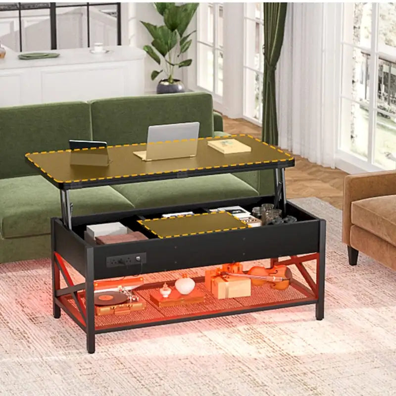 Table basse réglable en hauteur avec lumières LED et port USB